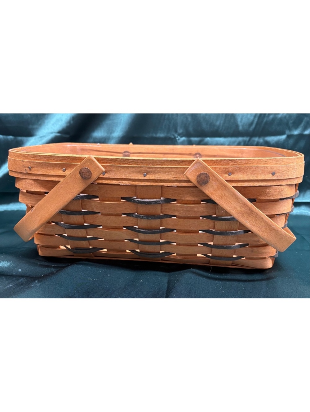 Vintage Longaberger Medium Market Basket Hunter Green Accents And Plastic Liner